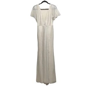 Jenny Yoo Metallic Beige Chambers Maxi Dress